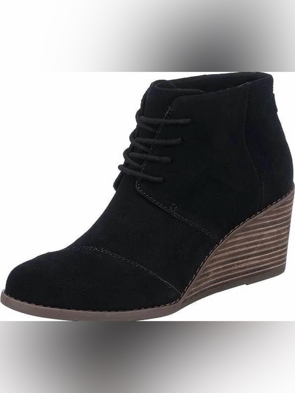 Toms Black Suede Wedge Ankle Bootie